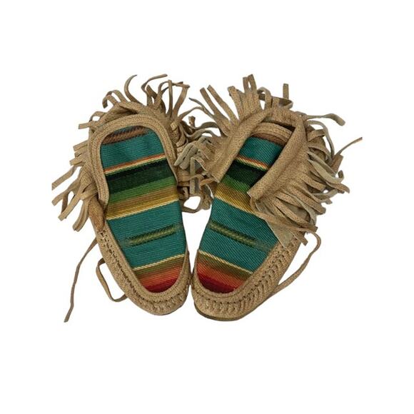 SERAPE Pattern Leather Moccasins - Wind Dancer Moccasin Shoes - Size 6 - Picture 1 of 10